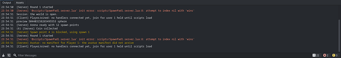 Output panel with a collapsed repeat count and message filters