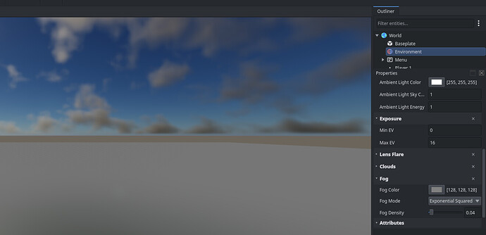 Fog settings for the Environment in the Properties panel